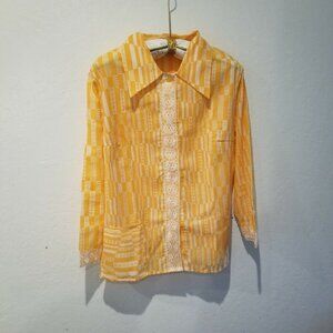 Veb Waschemoden Womens Yellow White Geometric Long Sleeve Shirt Pants Set M 53